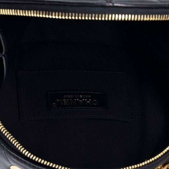 Chanel Oval Logo Chain Round Crossbody Bag Quilted Lambskin Black - Picture 5 of 7